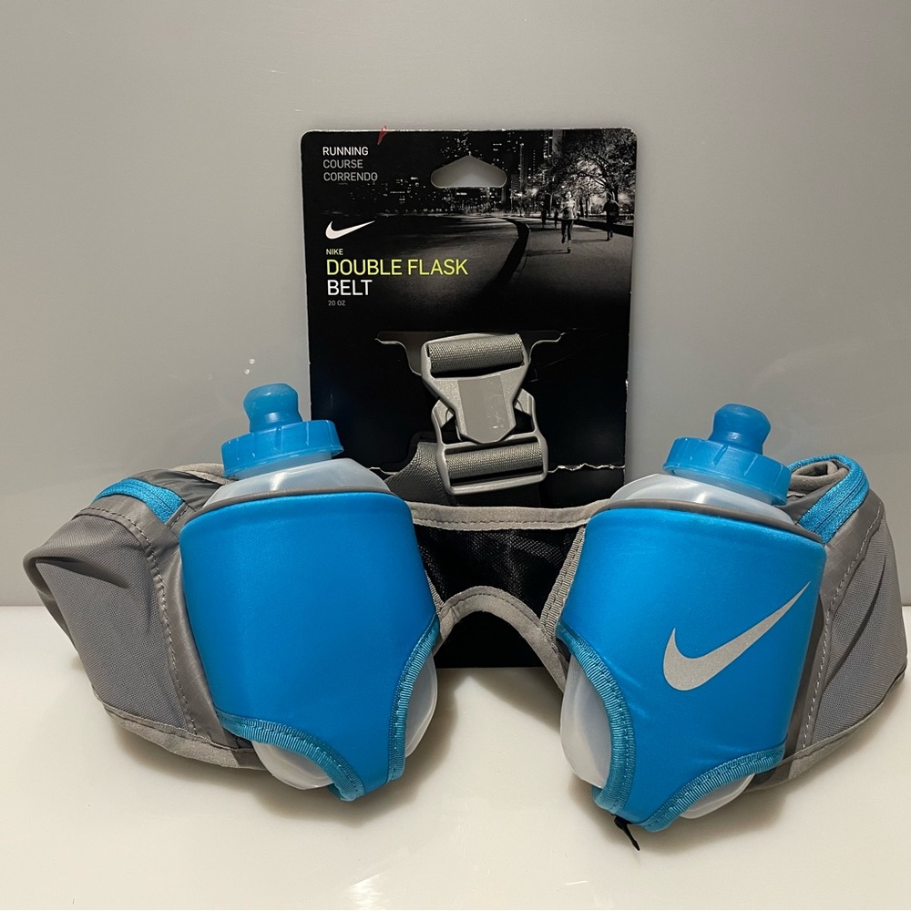 New Nike 20oz Double Flask Running Belt - Blue & Silver